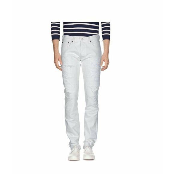 Fabric Brand & Co White Selvedge Slim Fit Distressed Jeans FB02 DUFF 30 X 34 NEW